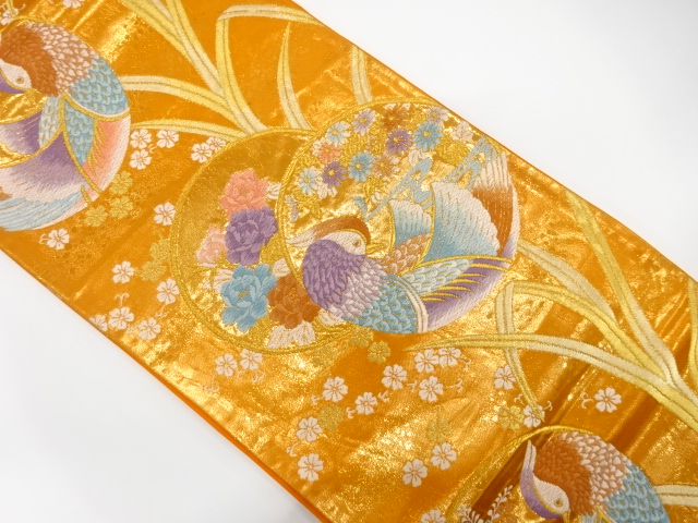 丸紋に鴛鴦模様織り出し　袋帯